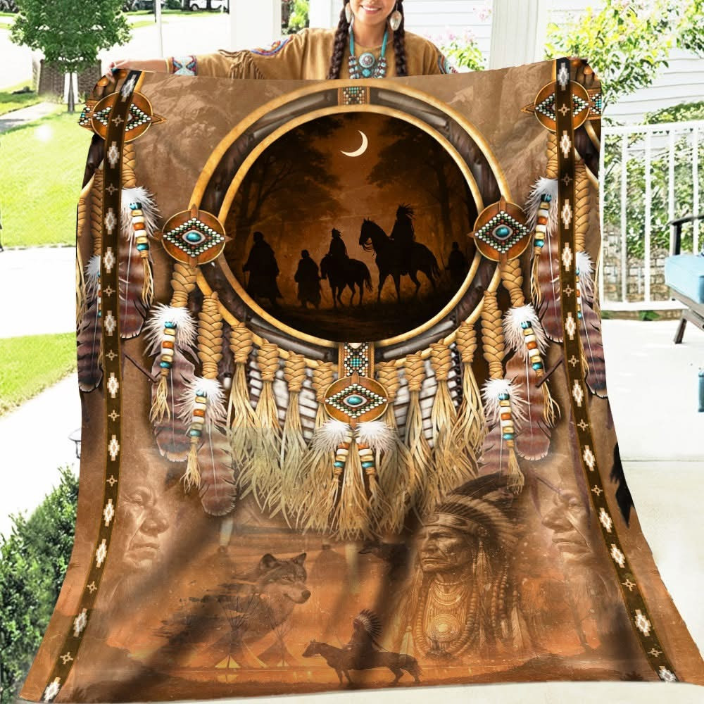 Native Warrior Spirit Quilt Blanket Sacred Wolf Spirit Blanket Native America Gifts