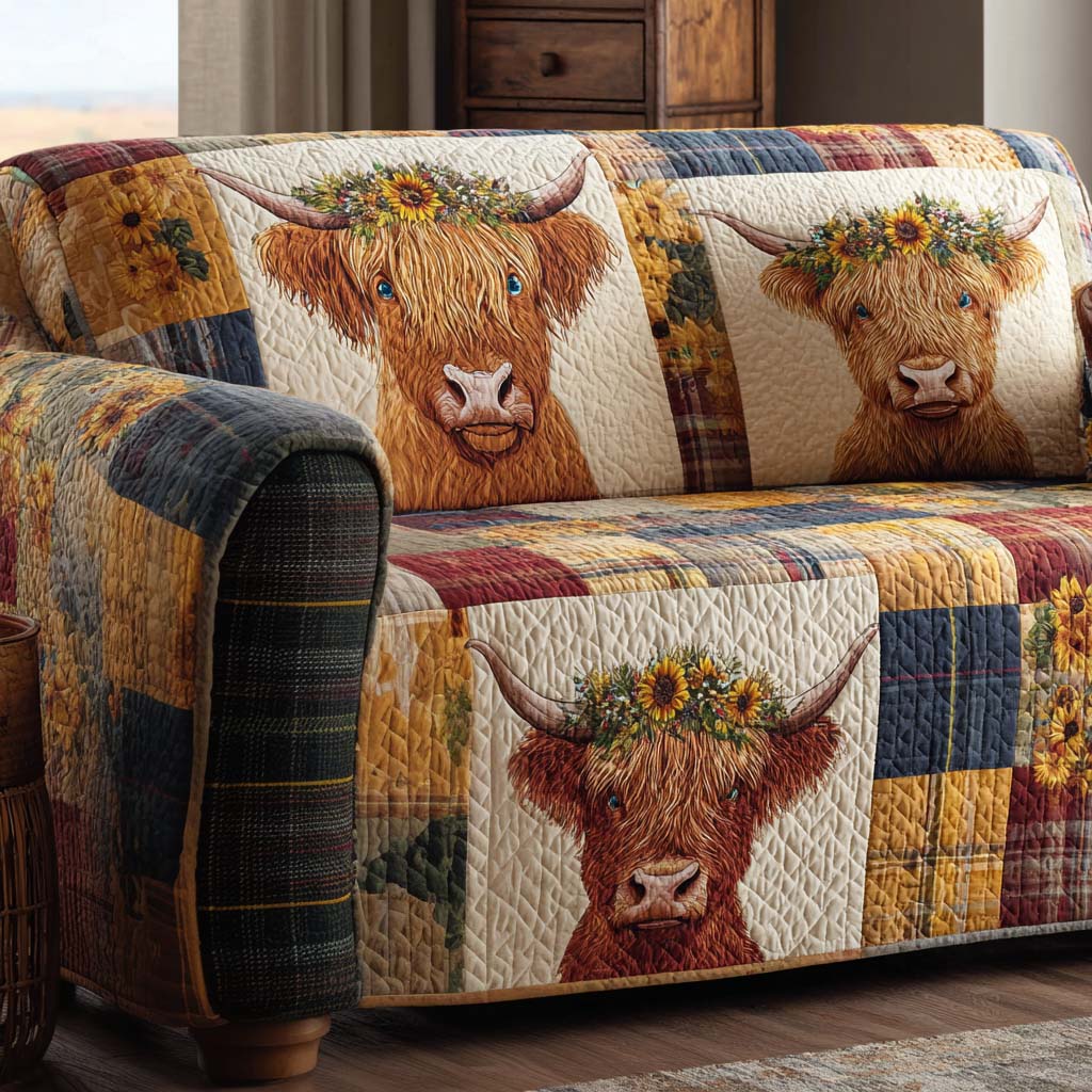Nature Companions Quilted Sofa Cover Couch Covers For Couches Highland Cow Gift Ideas