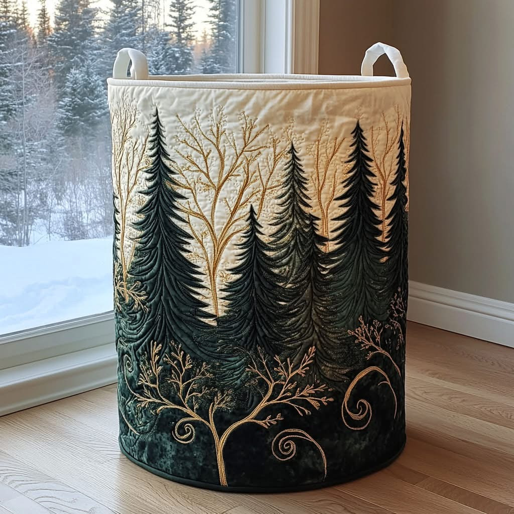 Nature Escape Quilted Laundry Basket Green Tree Forest Clothes Hamper Laundry Room Decor Gifts