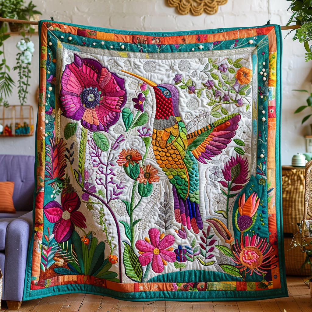 Nature-Inspired Hummingbird Quilted Blanket Cover Bed Set Unique Hummingbird Presents
