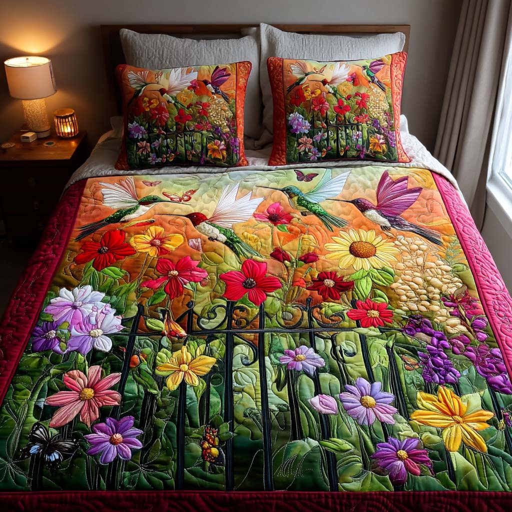 Nature Kiss Quilted Bedding Set Floral Garden Bedroom Decor Best Gift For Plant Lovers
