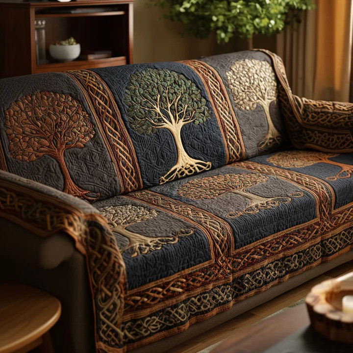Nature Roots Quilted Sofa Cover Botanical Earthy Furniture Protector Best Gift For Nature Lovers