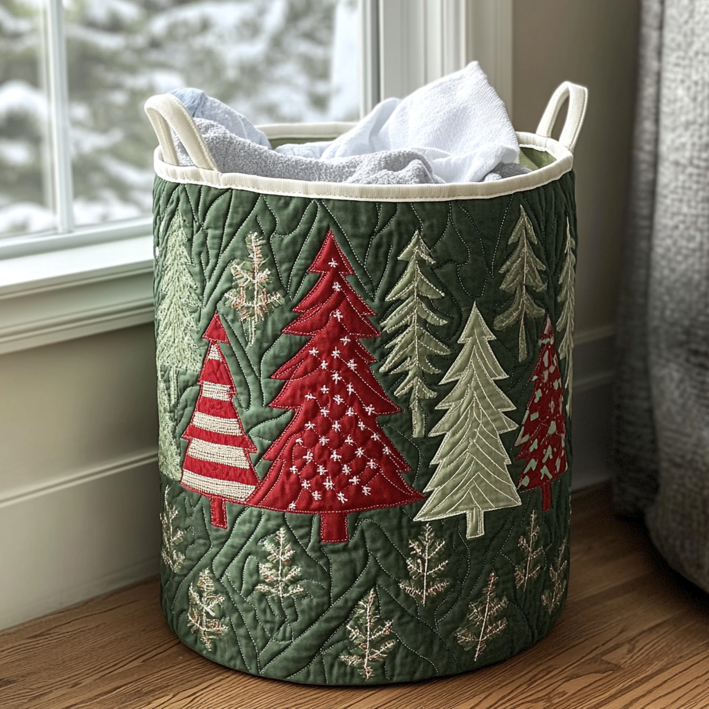 Nature Whispers Quilted Laundry Basket Luxury Quilted Storage Basket Gift for Home Decor Lovers