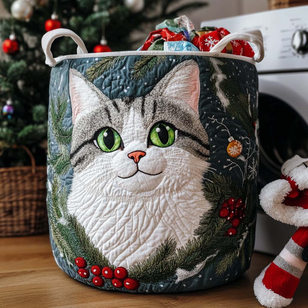 Naughty Cat Quilted Laundry Basket Stylish Laundry Basket with Quilted Texture and Handles