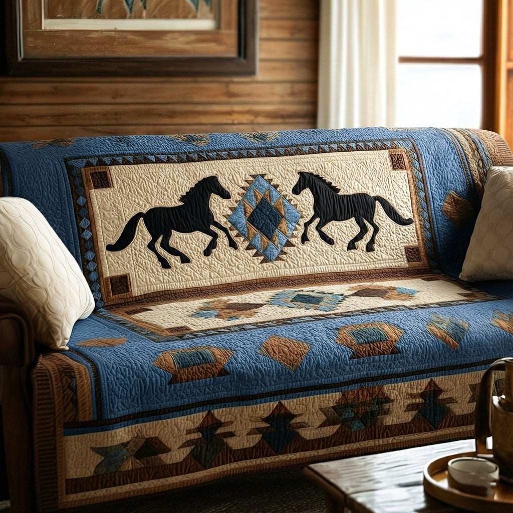 Navy Sand Wild Harmony Quilted Sofa Cover Seat Covers For Couches Cool Gifts For Horse Lovers