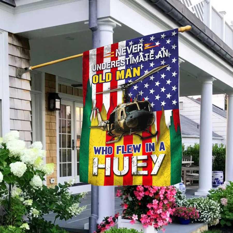 Never Underestimate An Old Man Huey Helicopter Flag Vietnam Service Ribbon Garden Flag