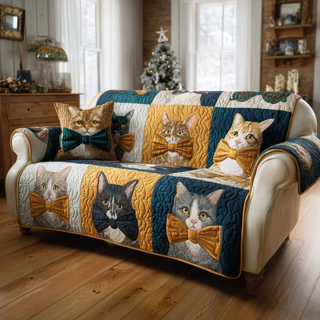 Noble Cat Bowtie Quilted Sofa Cover Furniture Covers For Sofas Cat Gifts For Cat Lovers