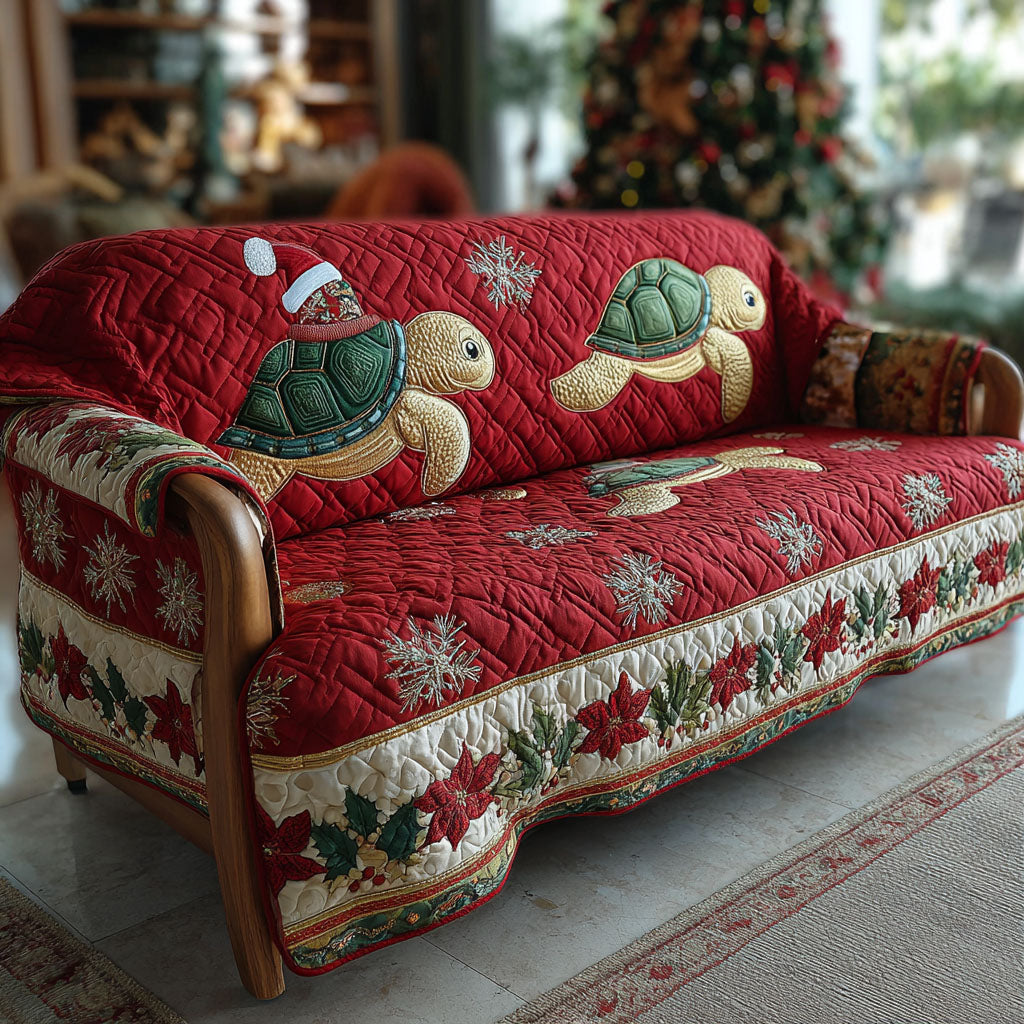 North Pole Turtle Quilted Sofa Cover Christmas Sofa Covers Gift Ideas For Sea Turtle Lovers