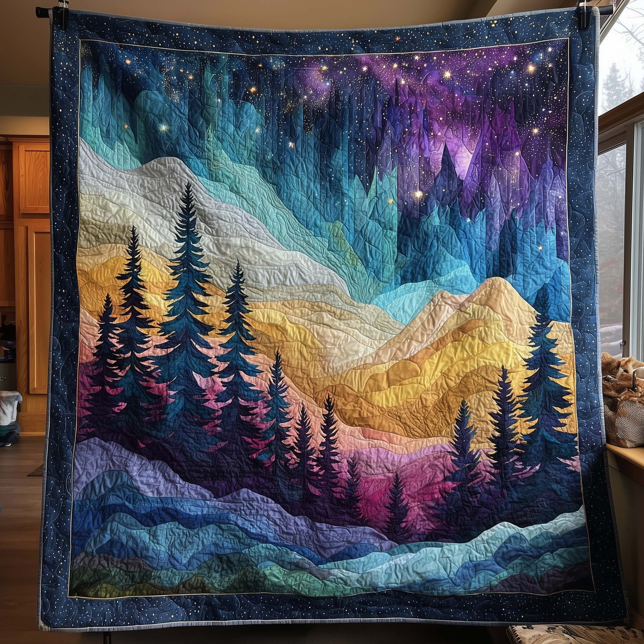 Northern Lights Quilted Blanket Galaxy Night Sky Throw Blanket Nature Bedding Decor