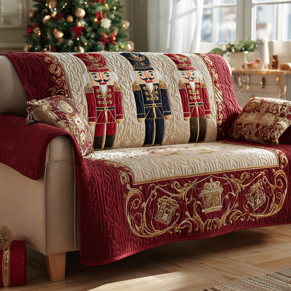 Nutcracker Royal Maroon Quilted Sofa Cover Christmas Living Decor Best Christmas Gifts