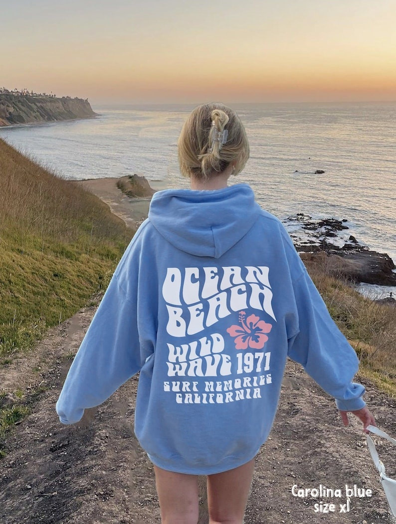 Ocean Beach Wild Wave Hoodie Surf Memories California Hoodie Summer Vacation Apparel Women's - Image 2