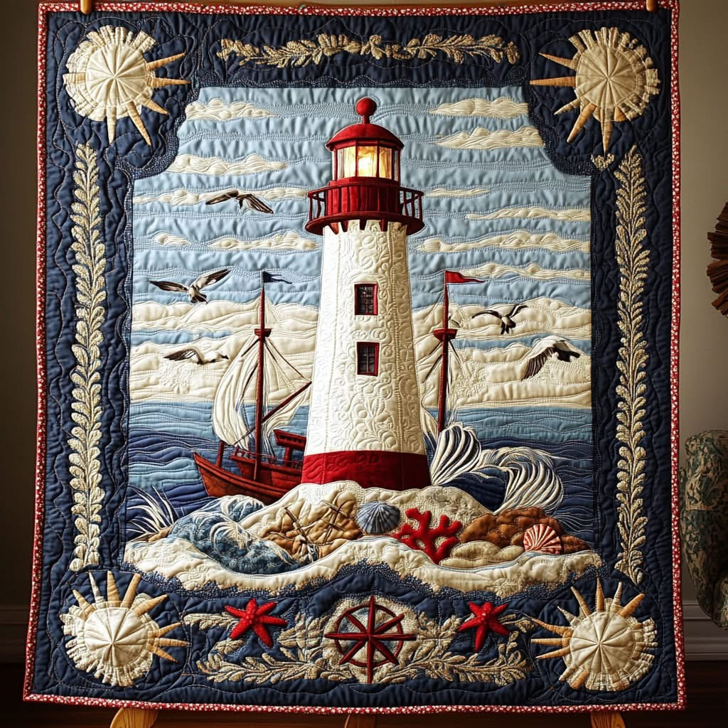 Ocean Bound Lighthouse Quilt Blanket Merchandise Unique Lighthouse Themed Gift Items