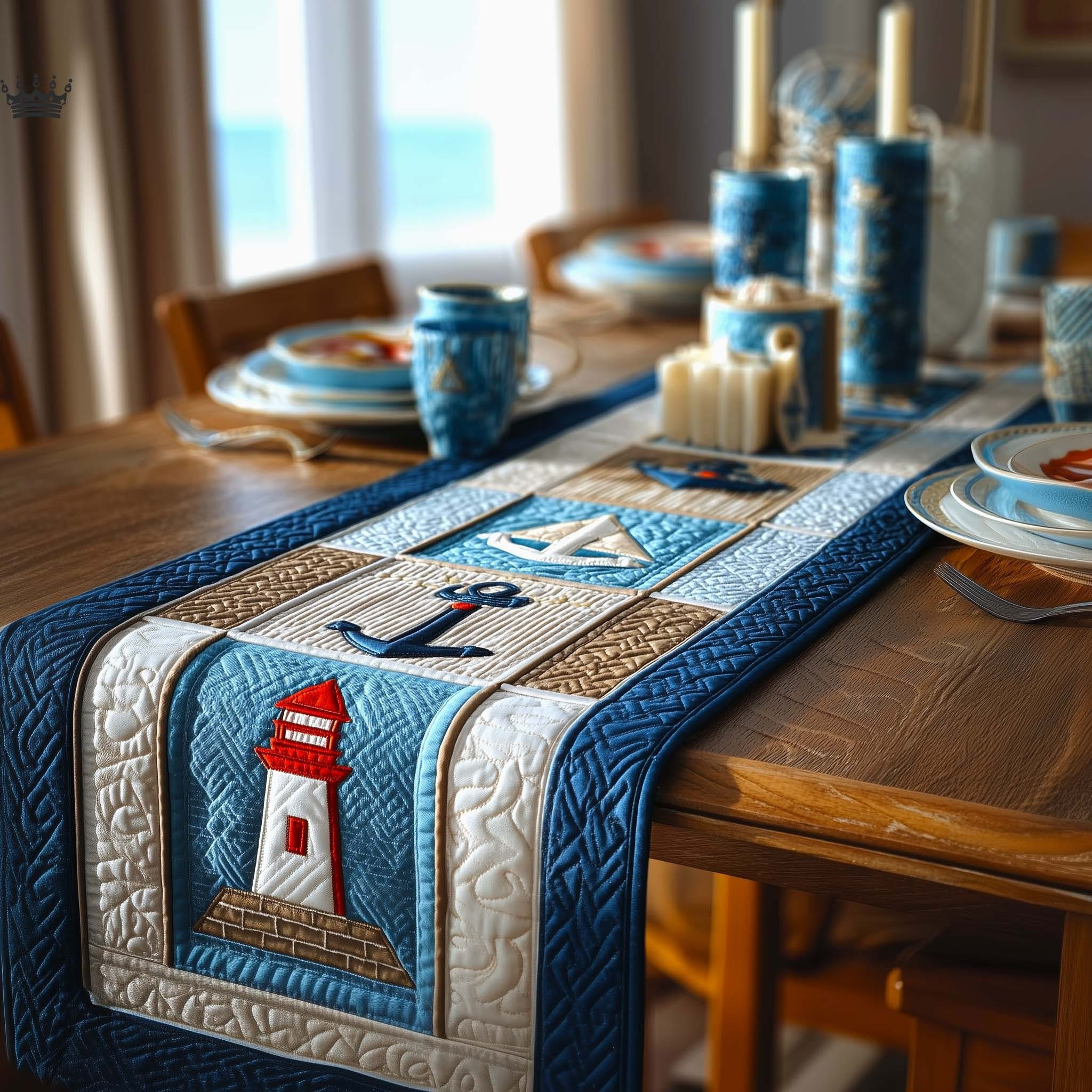 Ocean Breeze Quilted Table Runner Nautical Themed Dining Table Decor Gifts For Friends
