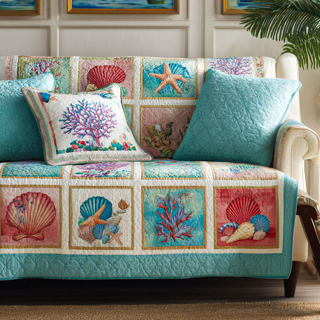 Ocean Drift Quilted Sofa Cover Sofa Cover For Couch Summer Gifts For Beach Lovers