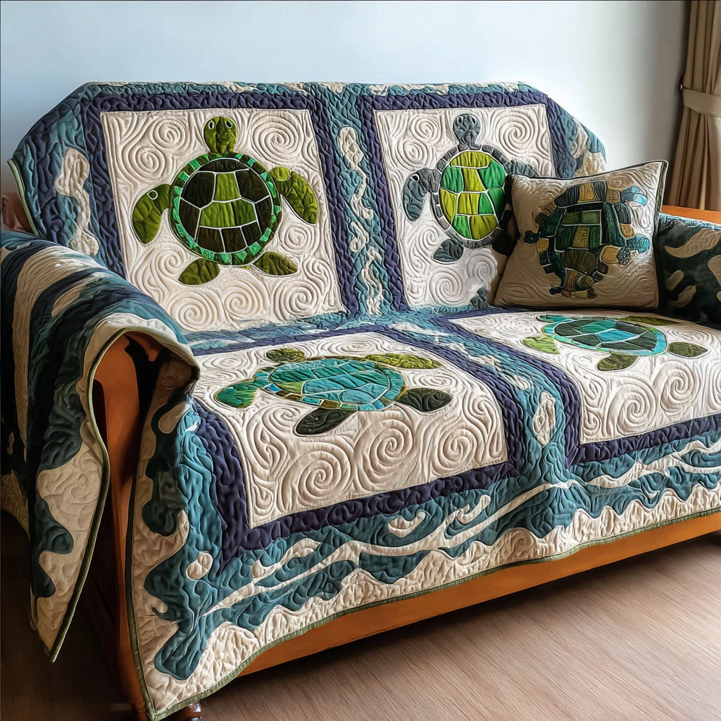 Ocean Echo Quilted Sofa Cover Home Decorattions Gifts For People Who Loves Sea Turtle