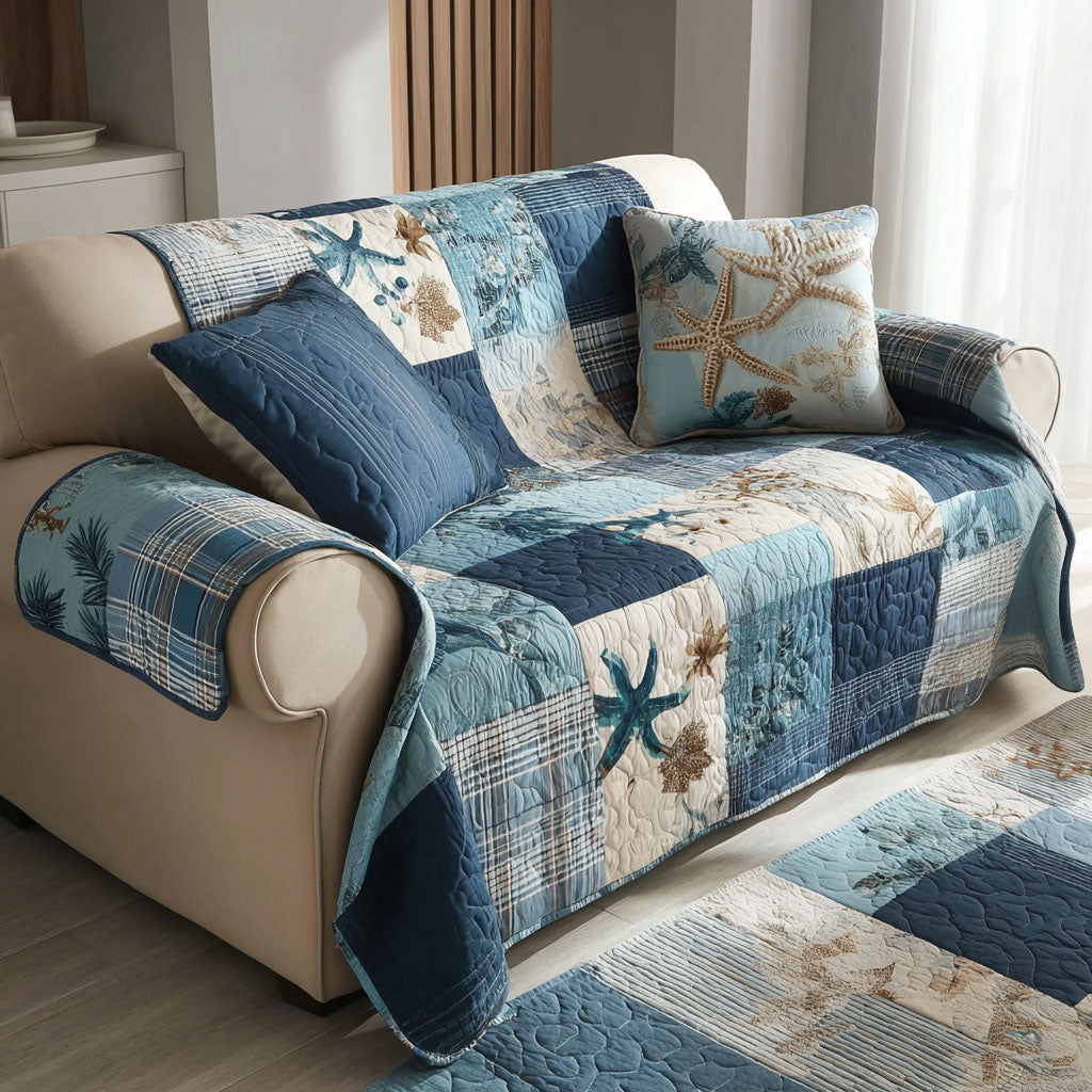 Ocean Layers Quilted Sofa Cover Living Room Decor Gift Ideas For Beach Lovers