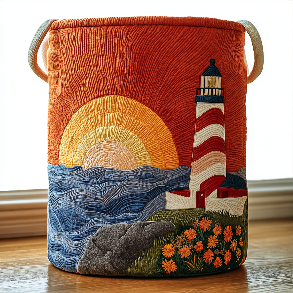 Ocean Lighthouse Quilted Laundry Basket Modern Quilted Laundry Basket for Minimalist Decor