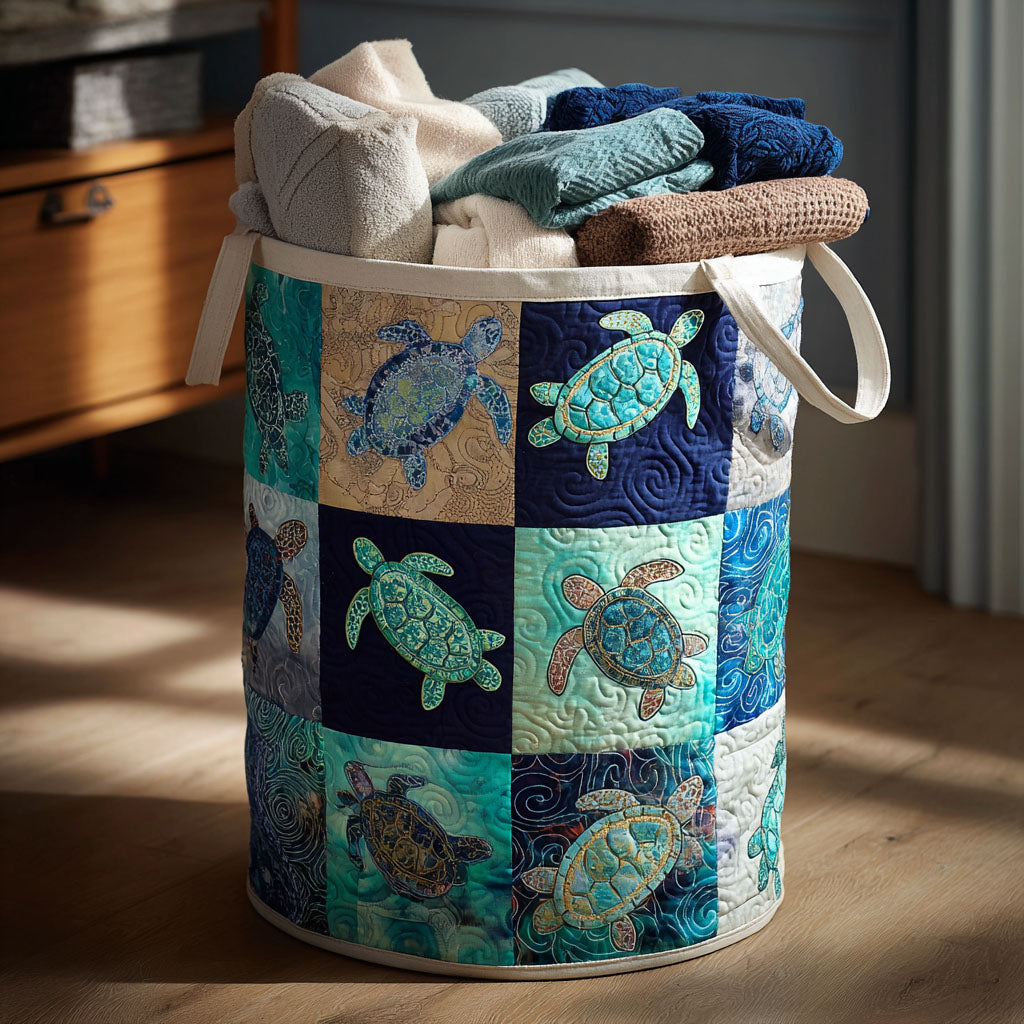 Ocean Patch Quilted Laundry Basket Luxury Quilted Storage Basket Gift for Home Decor Lovers