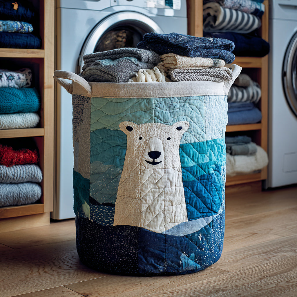 Ocean Polar Bear Quilted Laundry Basket Modern Quilted Laundry Basket for Minimalist Decor