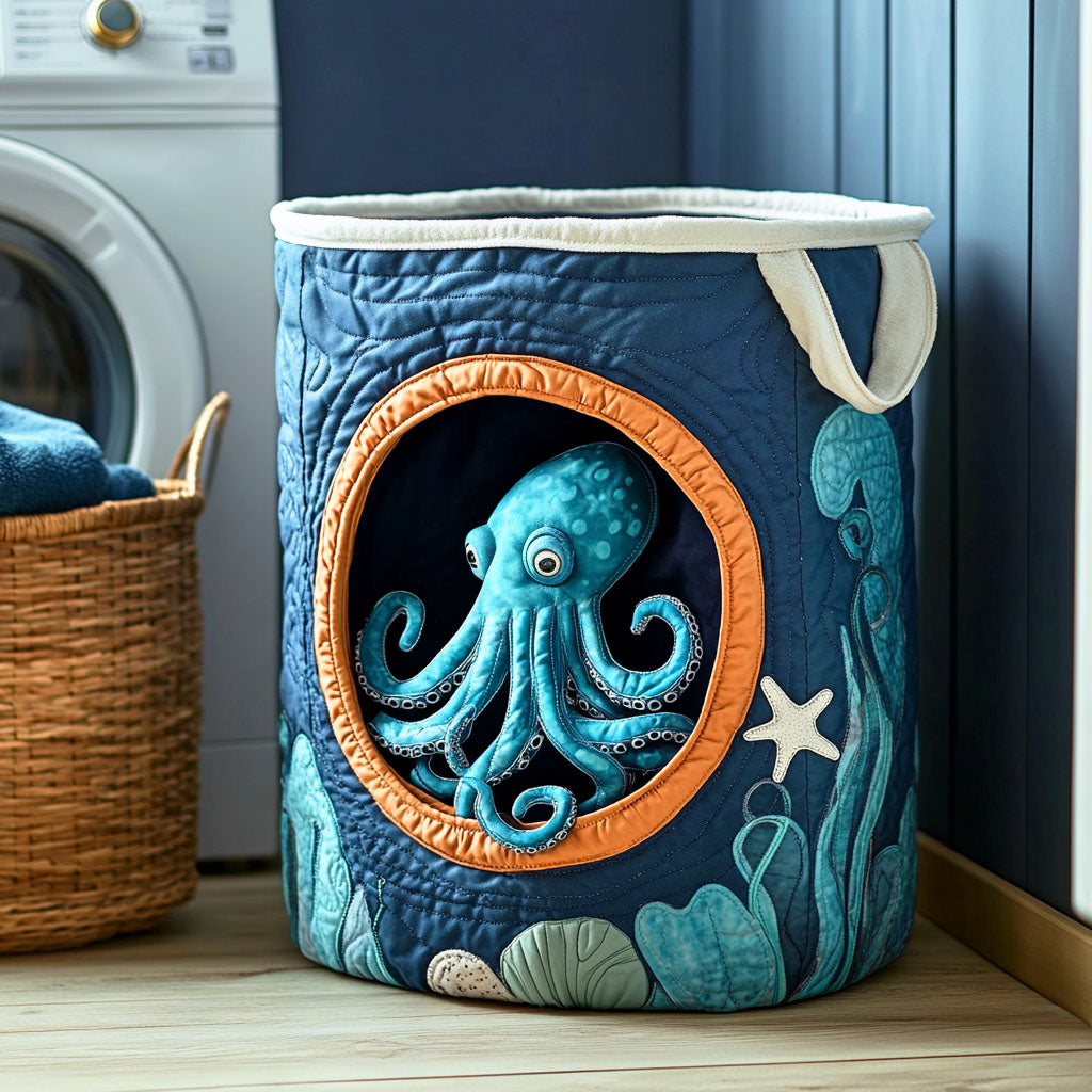 Ocean Quilted Laundry Basket Cozy Quilted Laundry Basket Gift for New Homeowners