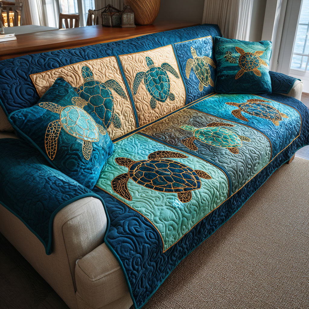 Ocean Serenity Quilted Sofa Cover Home Decor Sea Turtle Gift Ideas For Her