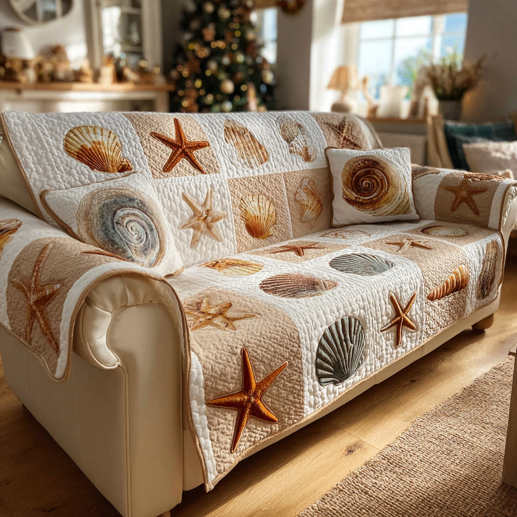 Ocean Shell Quilted Sofa Cover Sofa Cover Slipcover Beach Gifts For Friend