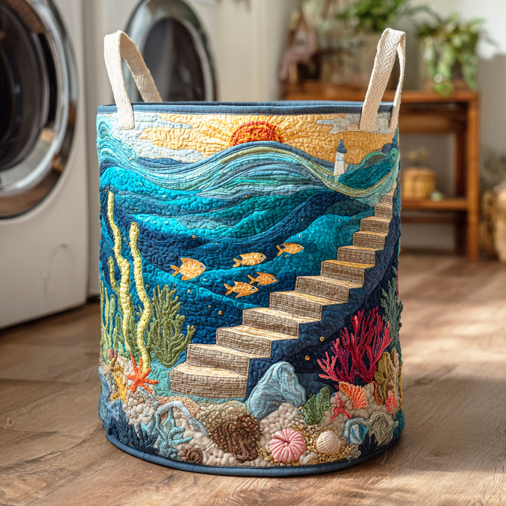 Ocean Stairs Descent Quilted Laundry Basket Useful Quilted Basket Gift That Blends Style and Function