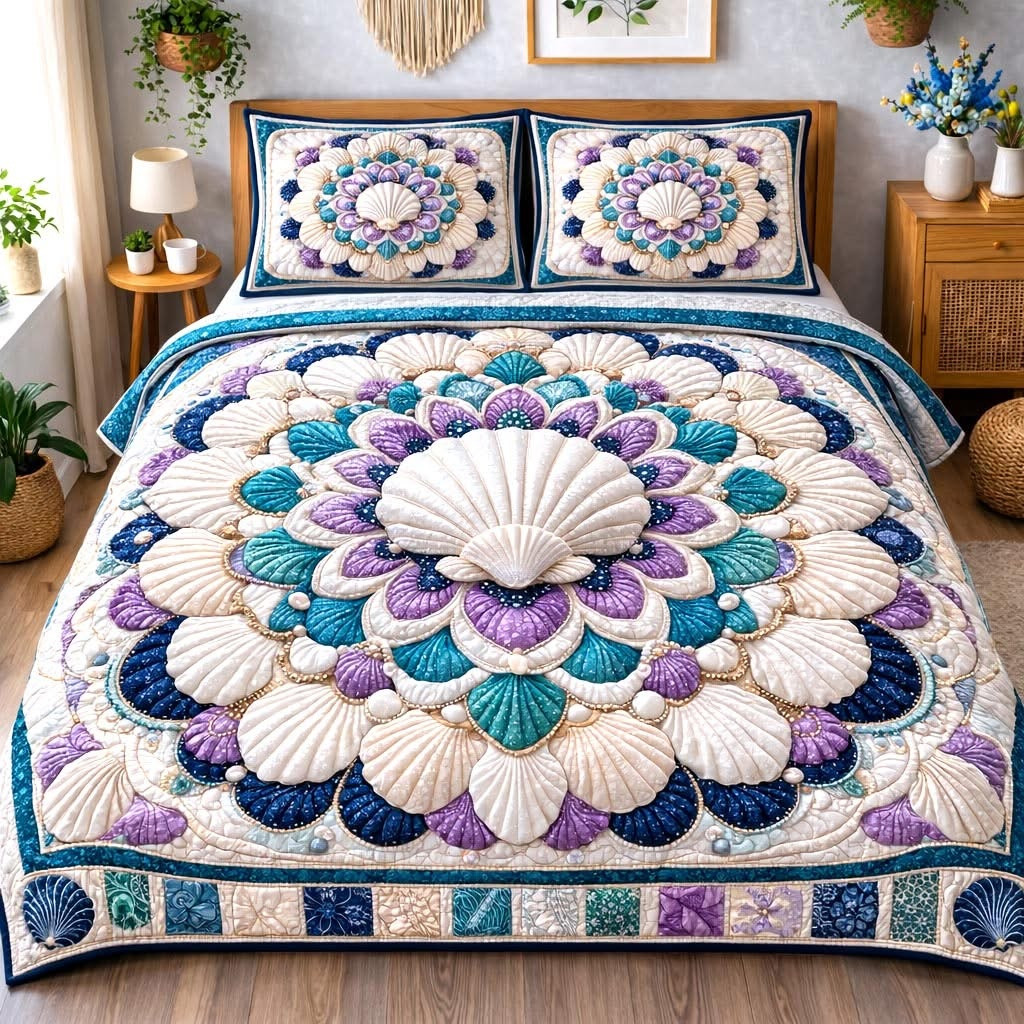 Ocean Treasure Quilted Bedding Set Bedroom Decor Mother's Day Gifts For Grandma