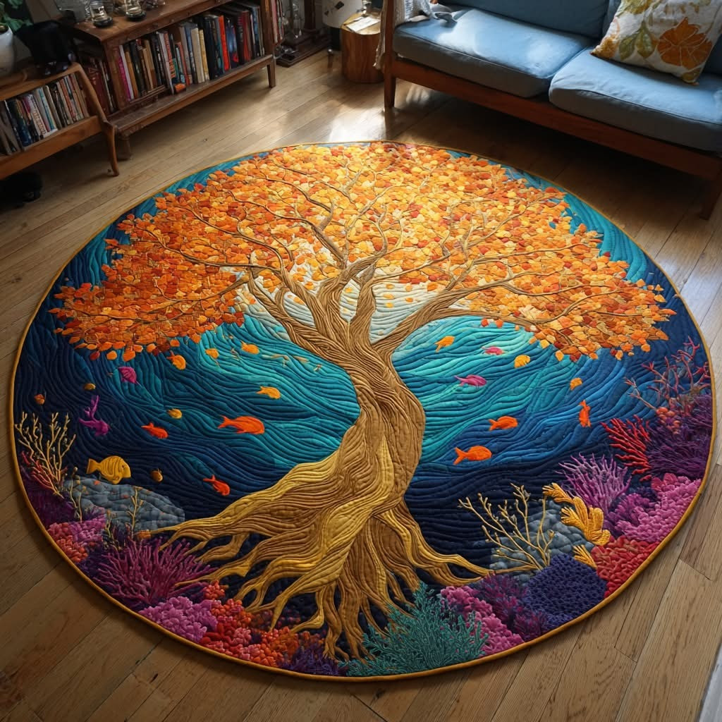 Ocean Tree Of Life Christmas Quilted Round Mat Xmas Design Living Room Decor Gifts
