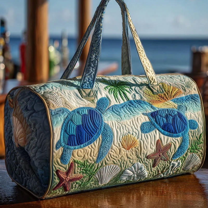 Ocean Turtle Ecological Beach Pattern Quilted Duffle Bag Rolling Bag For Travel Gift Ideas