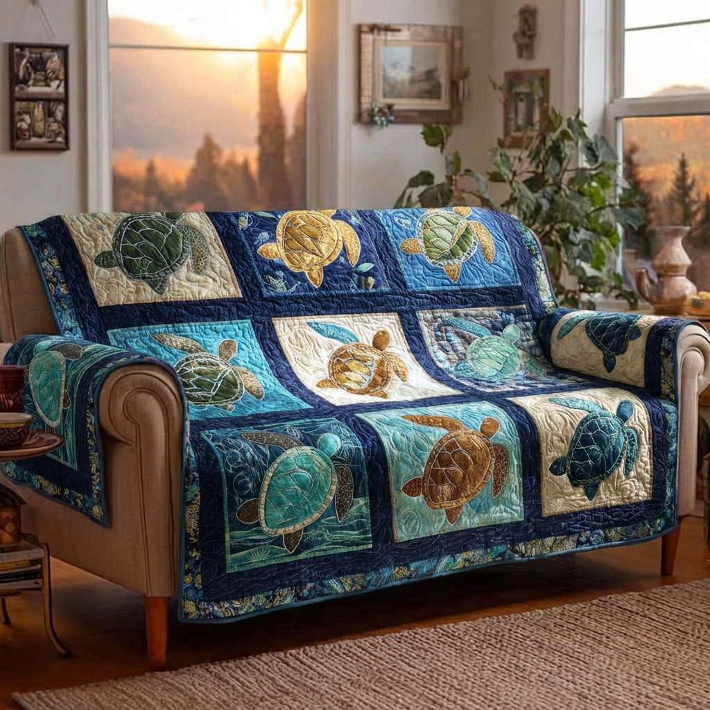 Ocean Turtle Quilted Sofa Cover Pretty Sofa Covers Gift For Turtle Lover