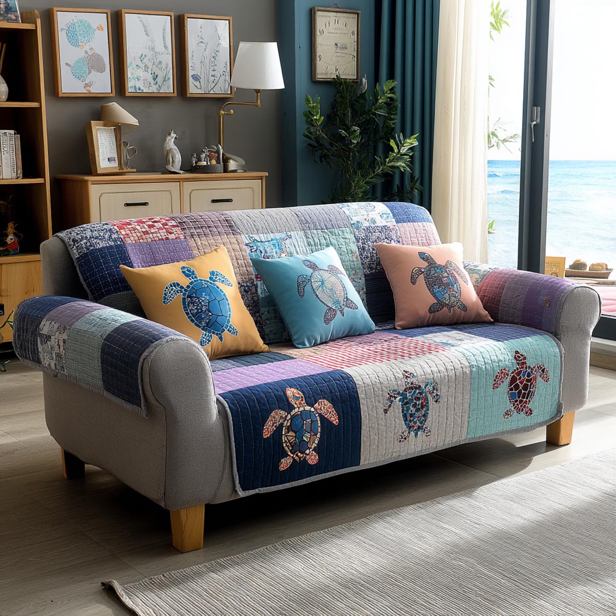 Ocean Turtle Quilted Sofa Cover Sofa Slip Covers Sea Turtle Gifts For Her