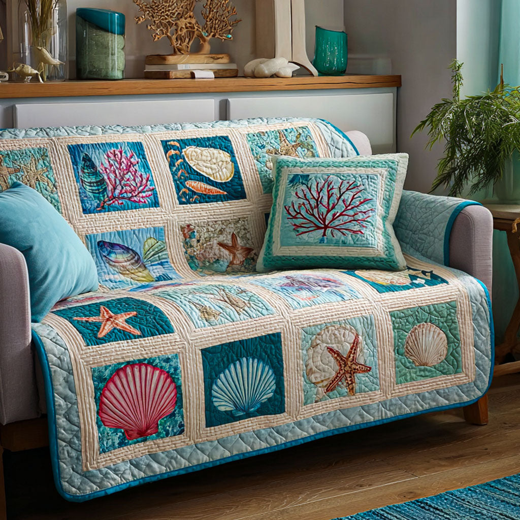 Ocean Whisper Quilted Sofa Cover Furniture Couch Covers Birthday Gifts For Beach Lovers