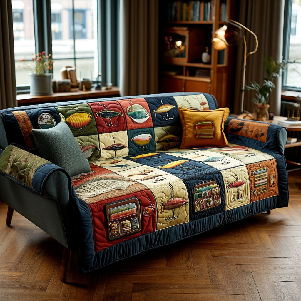 Old Tackle Chest Quilted Sofa Cover Sofa Chaise Cover Best Father's Day Special Gifts