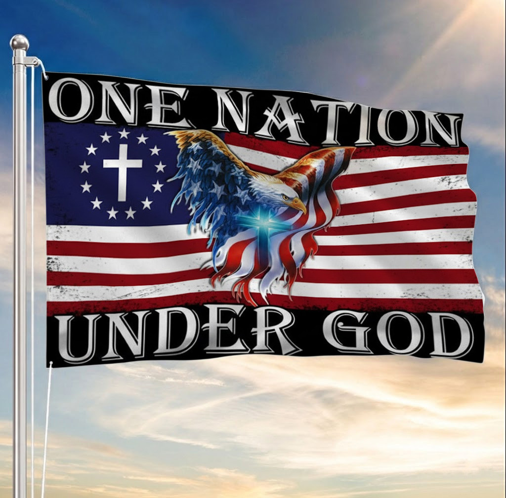 One Nation Under God American Eagle Flag Patriotic Christian Grommet Flag Gift Ideas