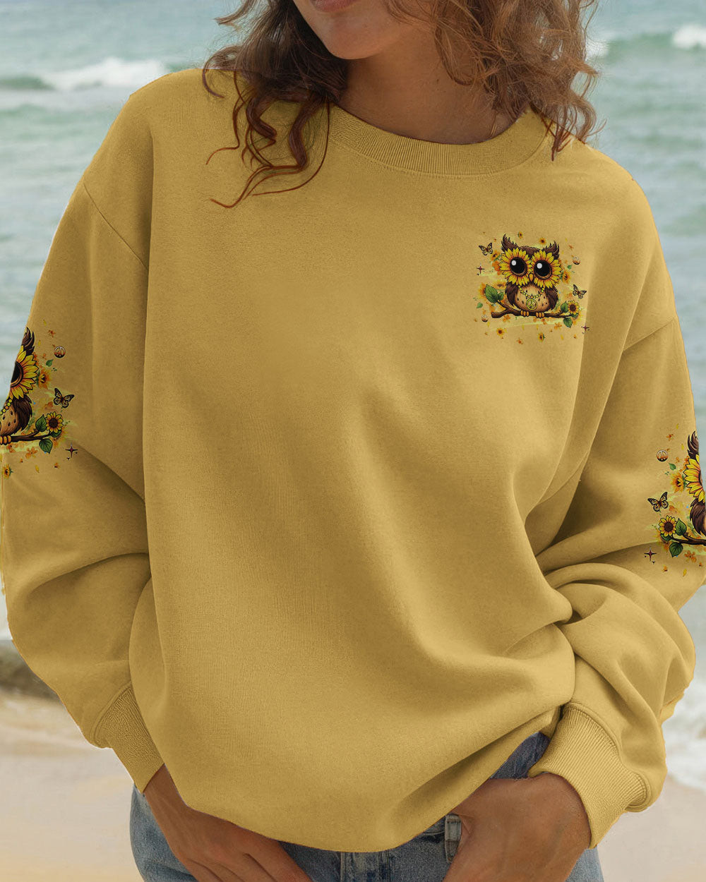 Owl Be You The World Will Adjust Sweatshirt Sunflower Owl With Peace Sign Presents For Her - Image 2