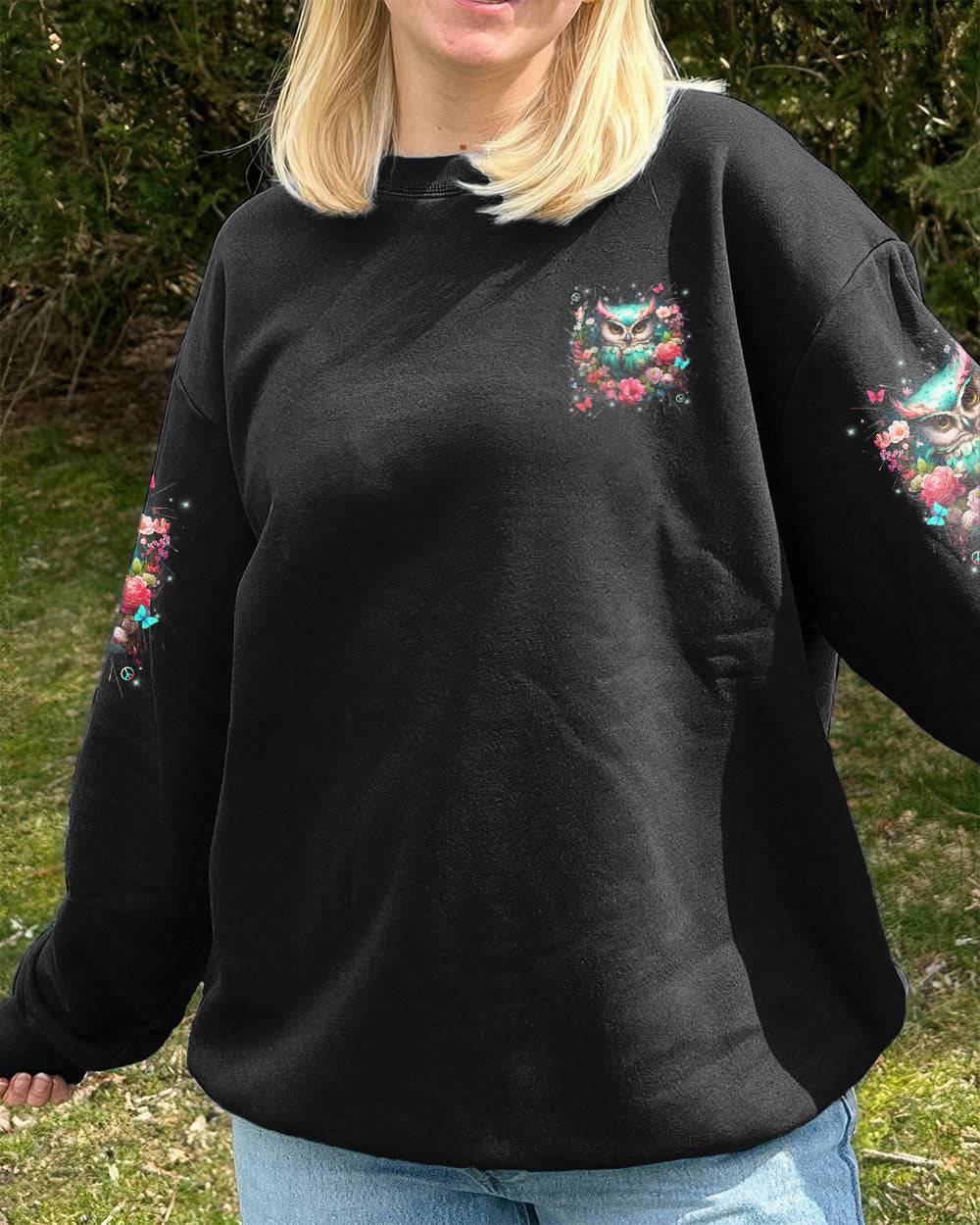Owl Be You The World Will Adjust Sweatshirt Vibrant Owl With Floral Peace Symbol For Sister - Image 2