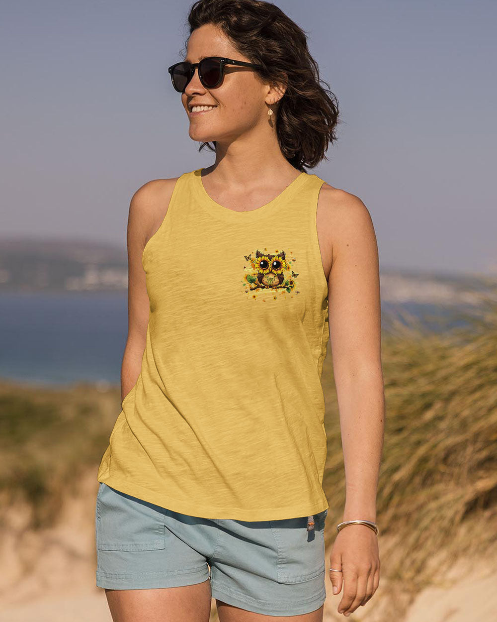 Owl Be You The World Will Adjust Tank Top Sunflower Owl With Peace Sign Presents For Wife - Image 2