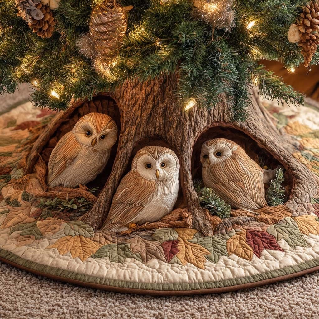 Owl Guardian Christmas Tree Skirt Fantasy Bird Nest Owl Lovers Christmas Gifts Idea