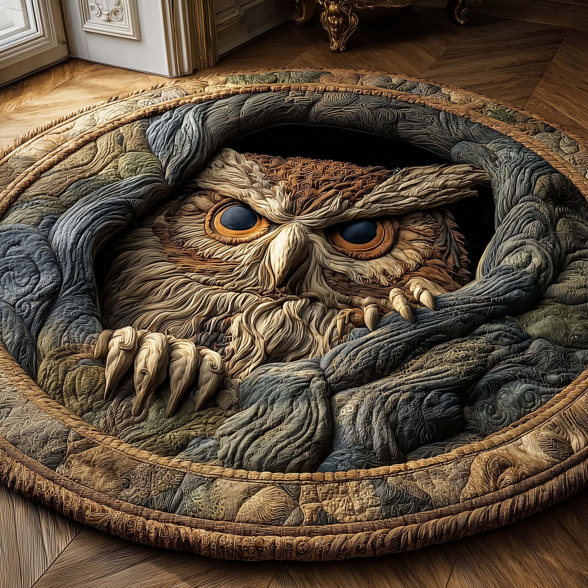 Owl Hollow Quilted Round Mat Fantasy House Decor Christmas Gifts For Owl Lovers