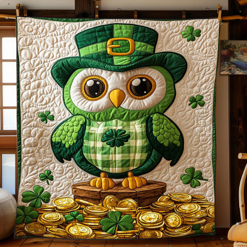 Owl Lucky With Money Patrick's Day Quilt Blanket Cute Gifts For Owl Lovers
