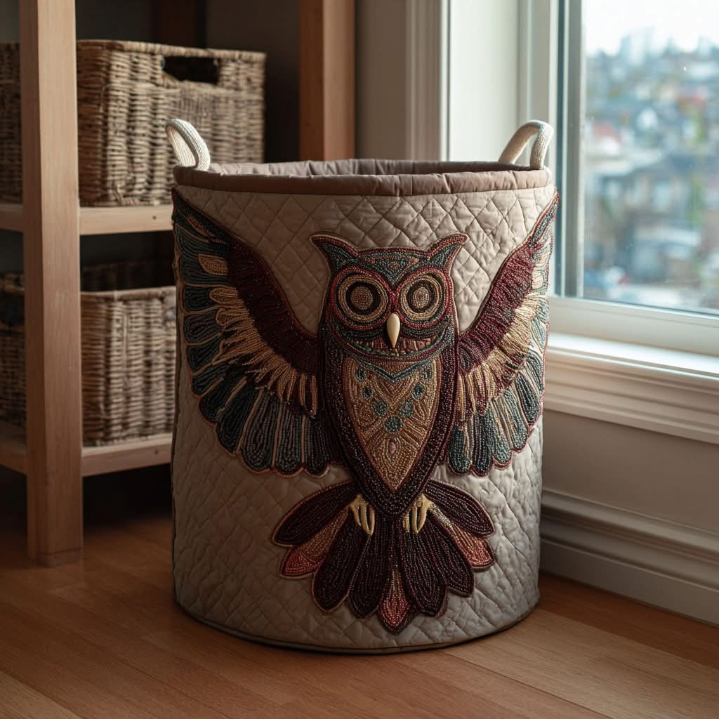 Owl Spirit Quilted Laundry Basket Storage Basket Great Best Gifts For Owl Lovers