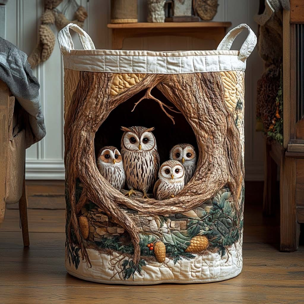 Owl Tree Hollow Quilted Laundry Basket Storage Bin For Laundry Gifts For Owl Lovers