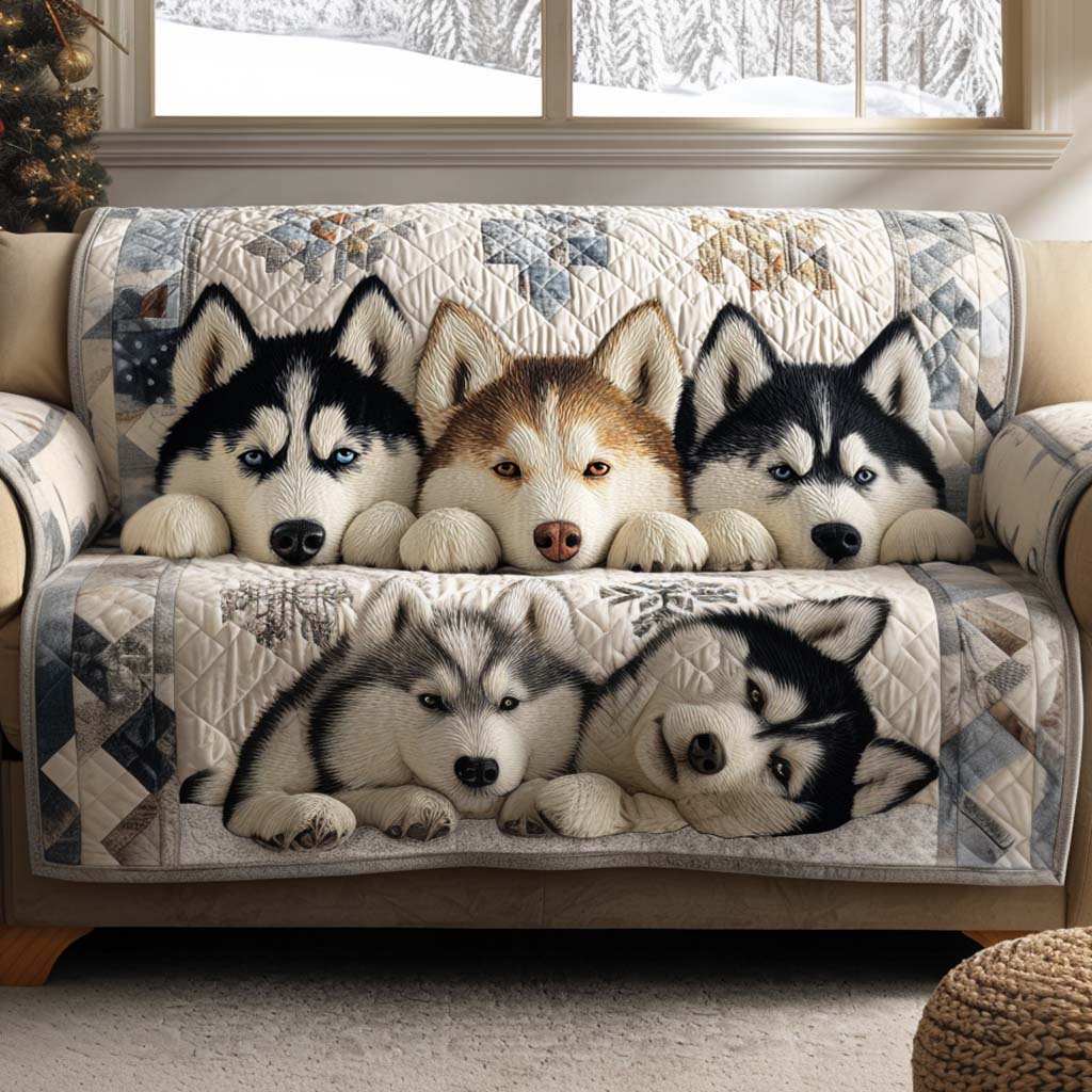 Pack of the North Quilted Sofa Cover Santa Sofa Cover Gifts For Dog Owners