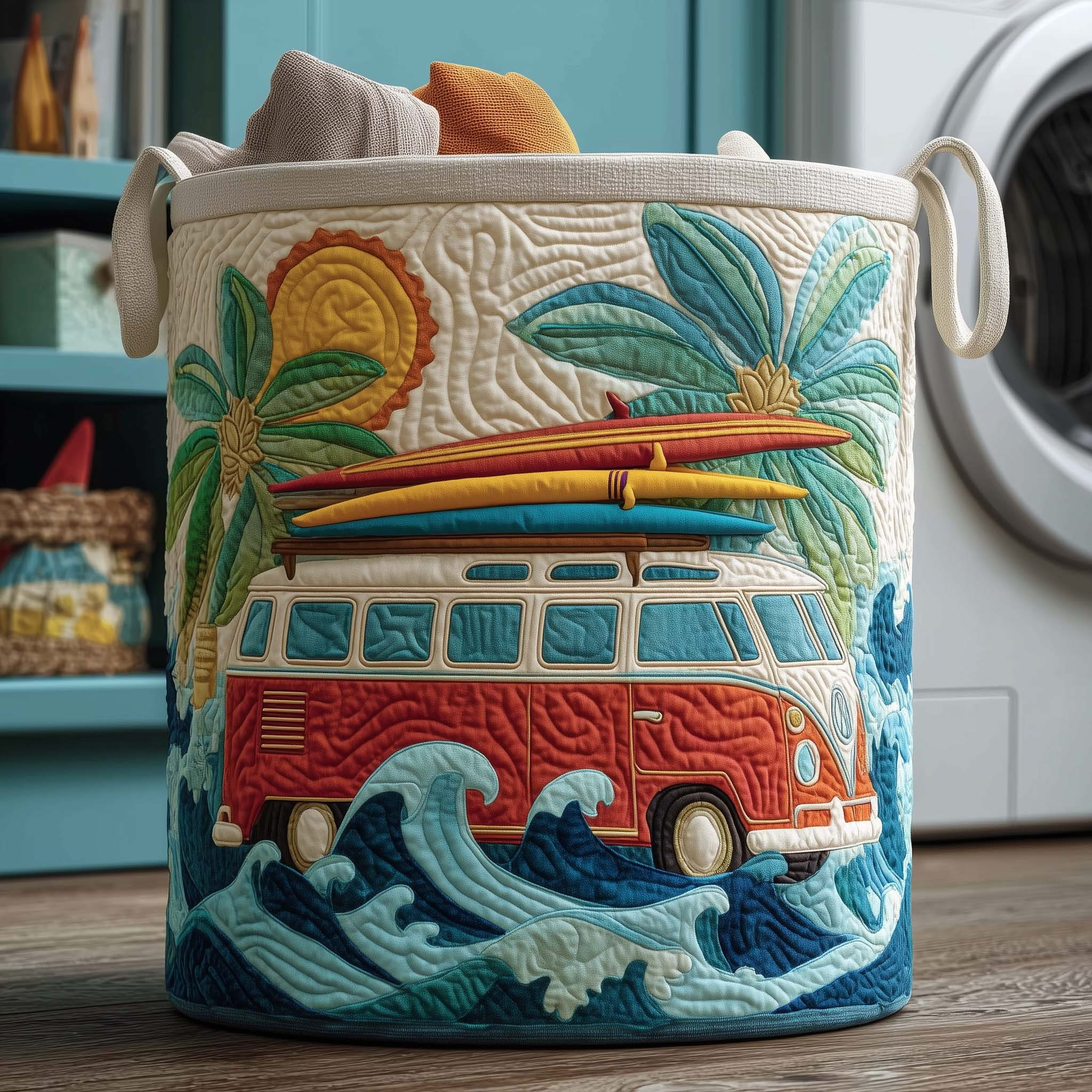 Palm Cruise Quilted Laundry Basket Beach Themed Storage Basket Gifts Ideas For Wife