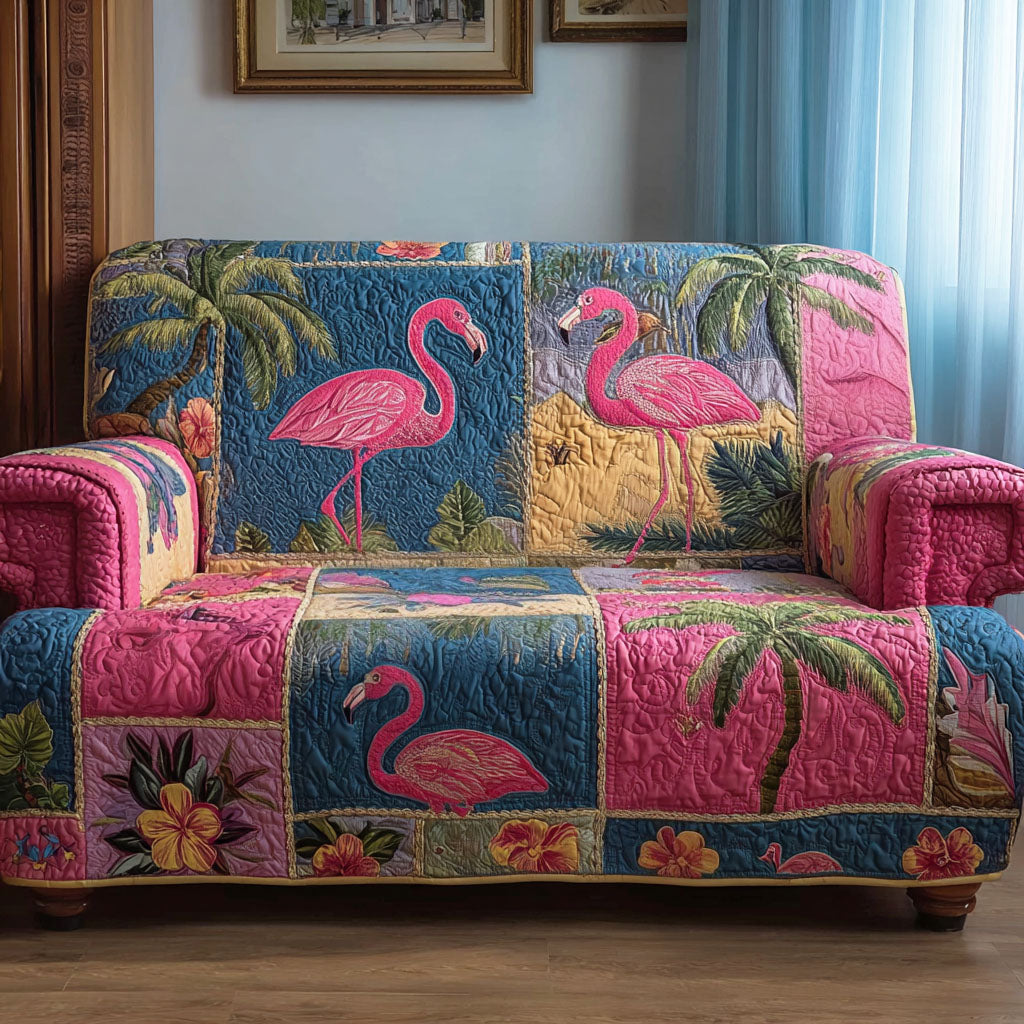 Palm Flamingo Quilted Sofa Cover Couch Covers For Couches Best Father's Day Gifts For Grandpa