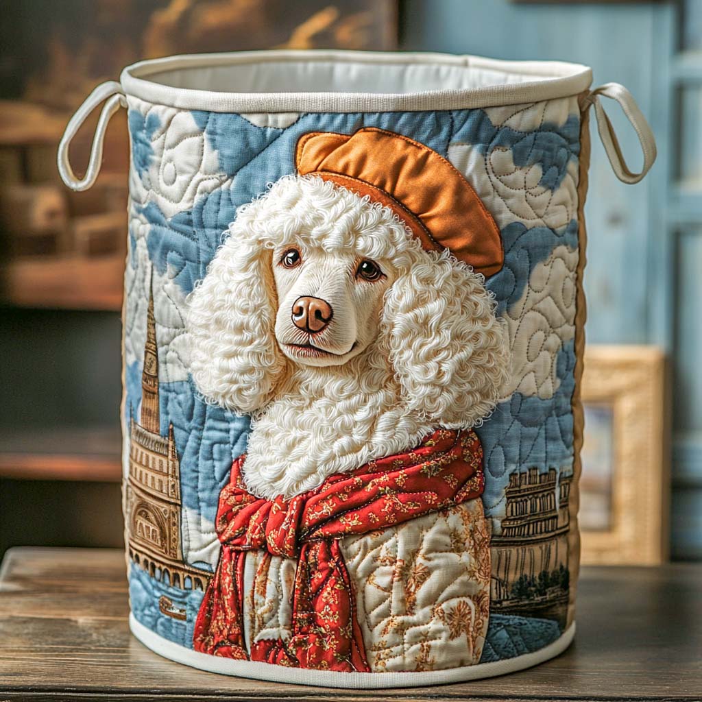Parisian Pup Quilted Laundry Basket Compact Quilted Laundry Hamper for Small Spaces