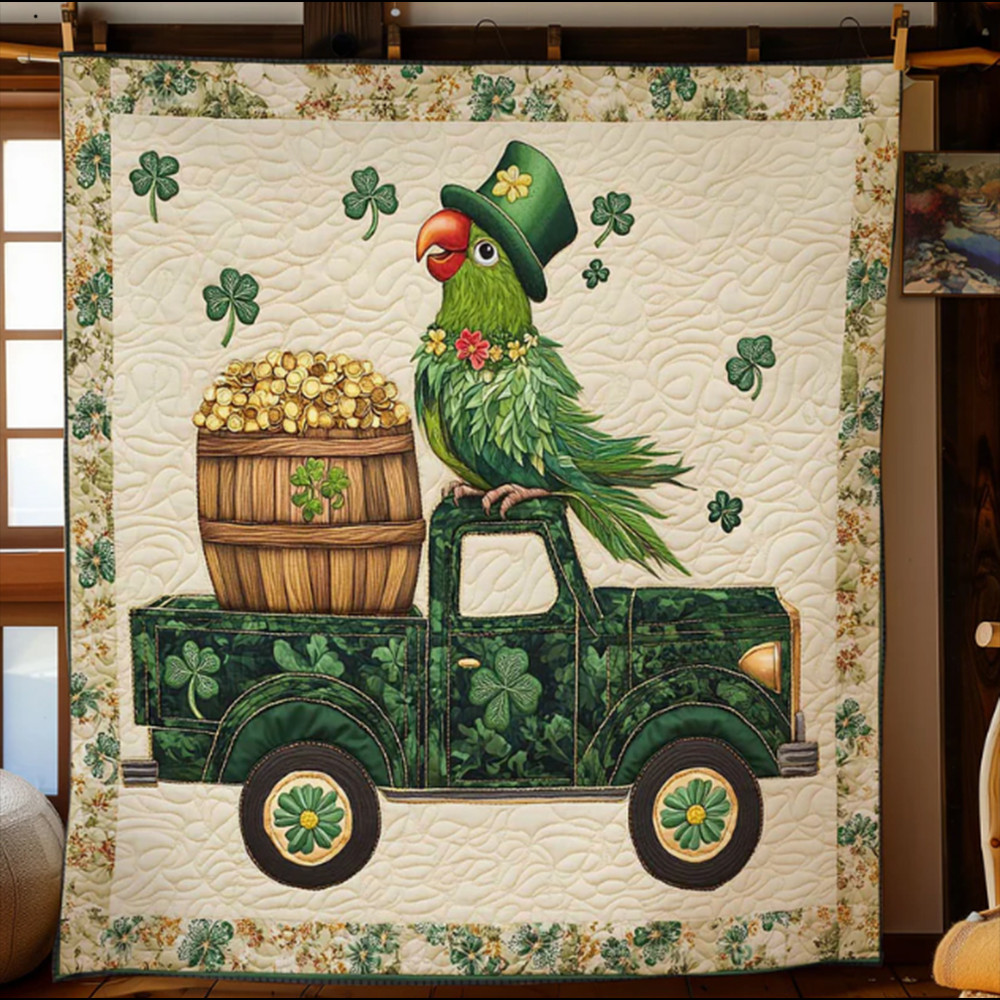 Parrot Lucky Moneys Patrick Day Quilt Blanket Best Idea Gift For Irish