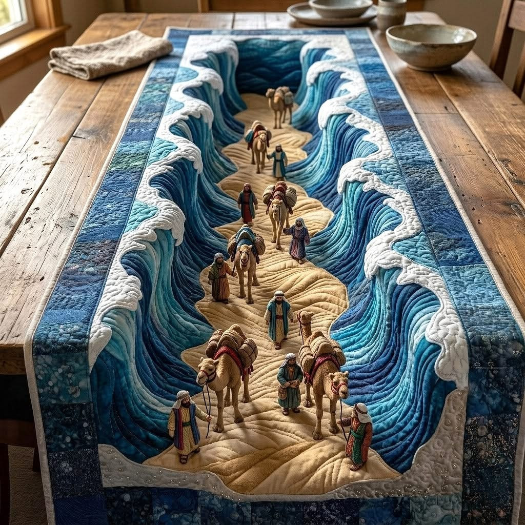 Passover Seder Quilted Table Runner Exodus Red Sea Crossing Table Runner Judaica Dining Decor