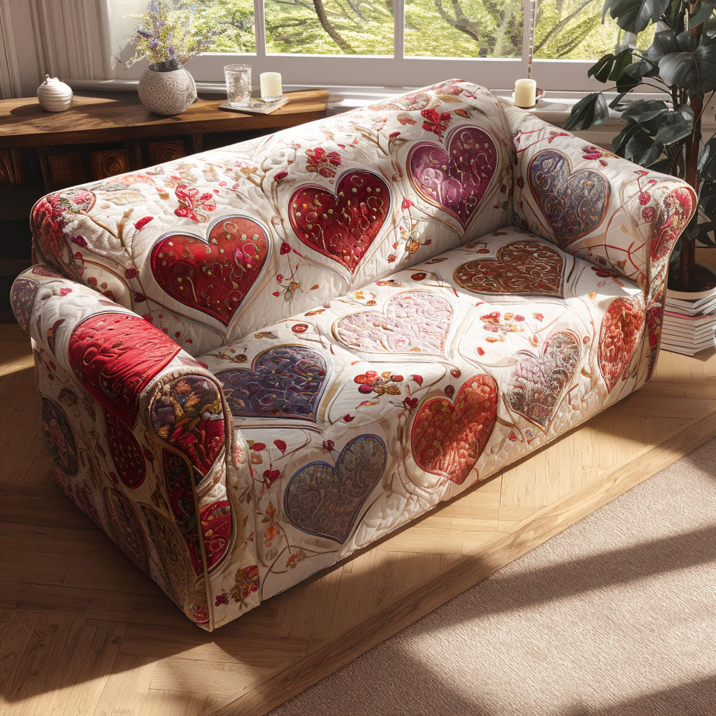 Pastel Hearts Quilted Sofa Cover Best Sectional Couch Covers Valentine Day Gift Ideas For Coworkers